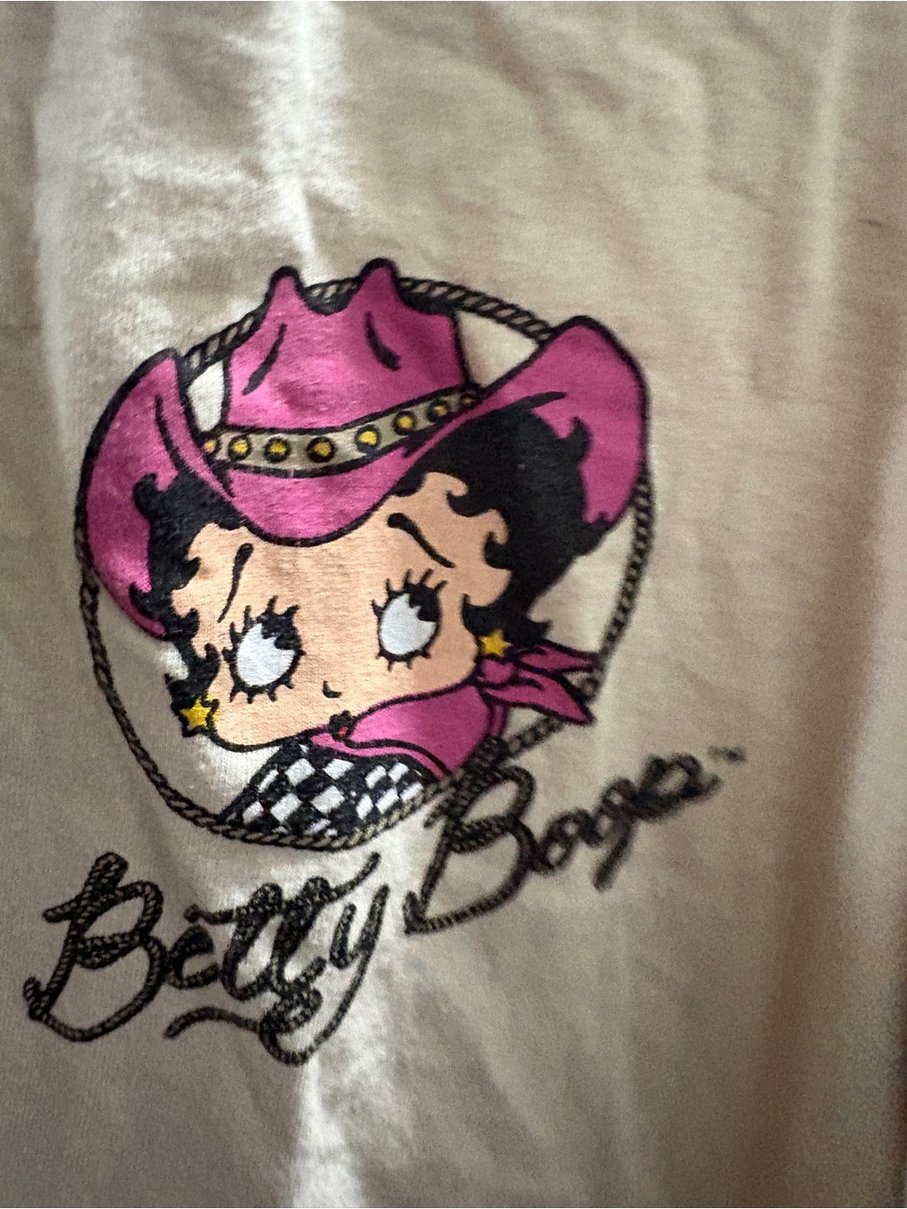 Betty Boop Girls' Cream Tee with Pink Cowboy Graphic